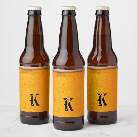 Eenvoudige Gouden Bier Monogram Kerstfeest Etiket (Flessen)