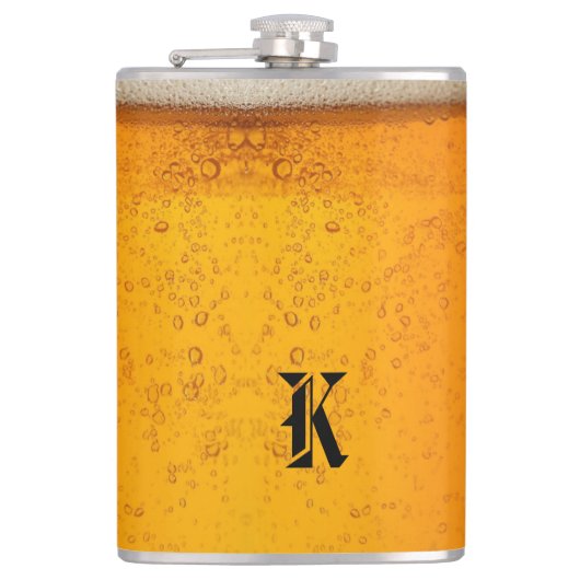 Eenvoudige Gouden Bier Monogram Kerstfeest Heupfles (Voorkant)