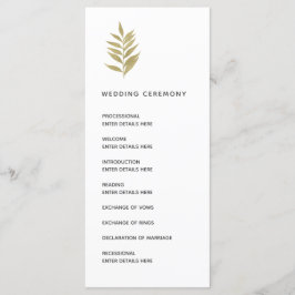 Eenvoudige gouden blad botanische bruiloft ceremon programmakaart