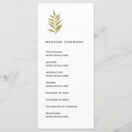 Eenvoudige gouden blad botanische bruiloft ceremon programmakaart (Voorkant)