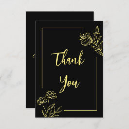 Eenvoudige gouden bloem zwarte bruiloft bedankkaart