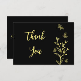 Eenvoudige gouden bloem zwarte bruiloft bedankkaart