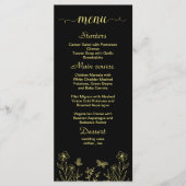 Eenvoudige gouden bloem zwarte bruiloft menu (Voorkant)