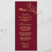 Eenvoudige gouden bloemen bordeaux bruiloft menu (Voorkant)