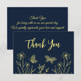 Eenvoudige gouden bloemen marine bruiloft bedankkaart