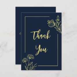Eenvoudige gouden bloemen marine bruiloft bedankkaart