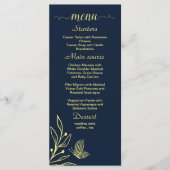 Eenvoudige gouden bloemen marine bruiloft menu (Voorkant)