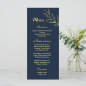 Eenvoudige gouden bloemen marine bruiloft menu (Staand voorkant)