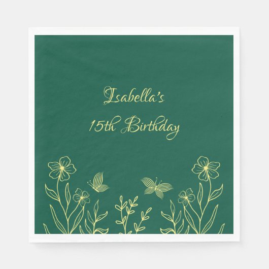 Eenvoudige gouden bloemen smaragdgroen servet (Voorkant)