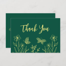 Eenvoudige gouden bloemen smaragdgroene bruiloft bedankkaart