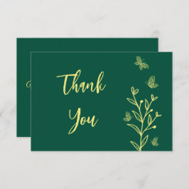 Eenvoudige gouden bloemen smaragdgroene bruiloft bedankkaart