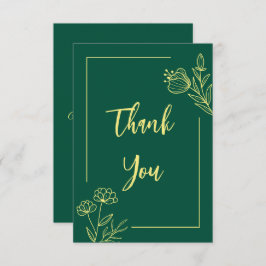 Eenvoudige gouden bloemen smaragdgroene bruiloft bedankkaart