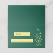 Eenvoudige gouden bloemen smaragdgroene bruiloft plaatskaartje (Buitenkant ongevouwen)