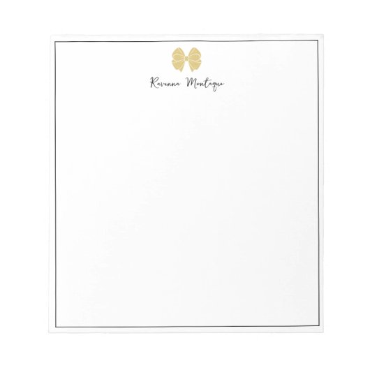 Eenvoudige Gouden Boog Rand Script Aangepaste Naam Notitieblok (Voorkant)