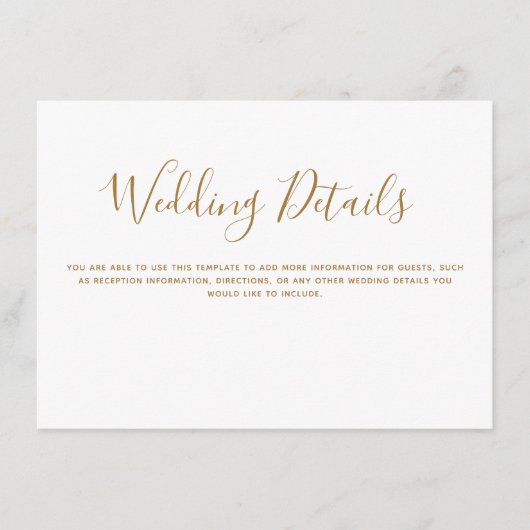 Eenvoudige gouden bruiloft details informatiekaartje (Voorkant)