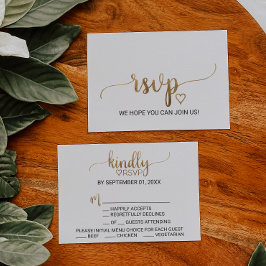 Eenvoudige Gouden Calligrafie Menu Keuze RSVP Kaar