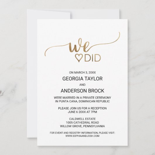 Eenvoudige Gouden Calligrafie We Did Kaart (Voorkant)
