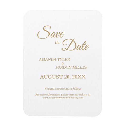 Eenvoudige Gouden Calligraphy Save the Date Magneet (Verticaal)