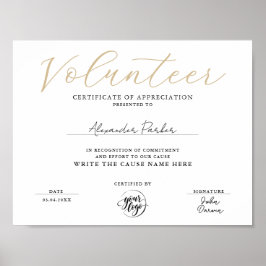 Eenvoudige Gouden Certificaat van Waardering voor  Poster