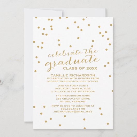 Eenvoudige gouden Confetti afstudeerfeest Kaart (Voorkant)