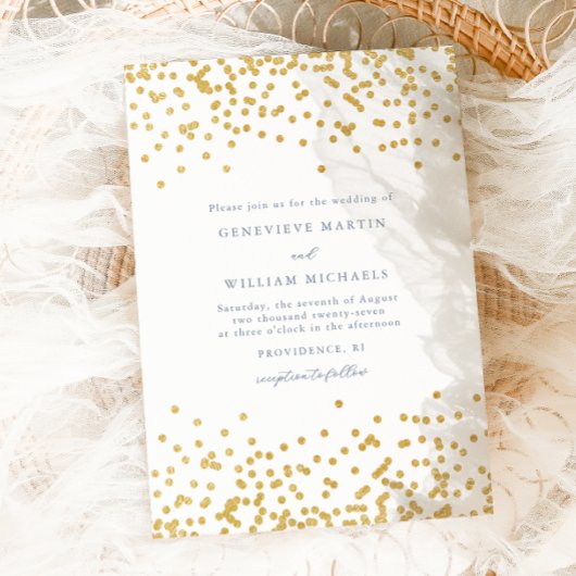 Eenvoudige gouden Confetti huwelijksuitnodiging Aankondiging