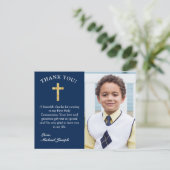 Eenvoudige gouden donkerblauwe 1e-commune Bedankt Briefkaart (Staand voorkant)