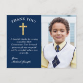 Eenvoudige gouden donkerblauwe 1e-commune Bedankt Briefkaart (Voorkant)