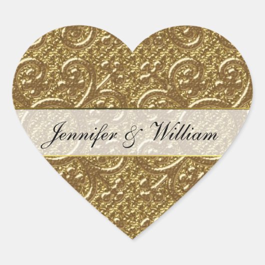Eenvoudige gouden elegantie hart aangepaste bruilo sticker (Voorkant)