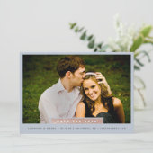 Eenvoudige Gouden en Blauwe Blokfoto Sla de Datum  Save The Date (Staand voorkant)