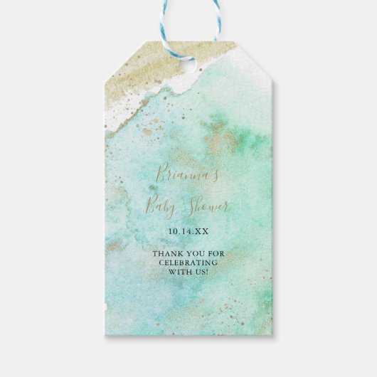 Eenvoudige gouden en groene minimalistische babysh cadeaulabel (Voorkant)