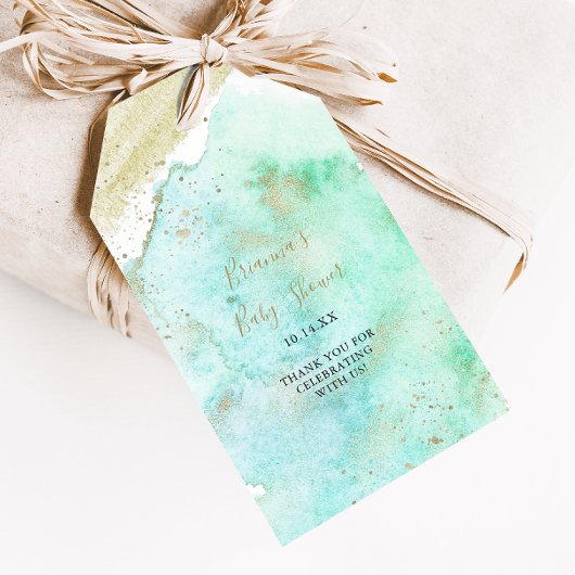 Eenvoudige gouden en groene minimalistische babysh cadeaulabel