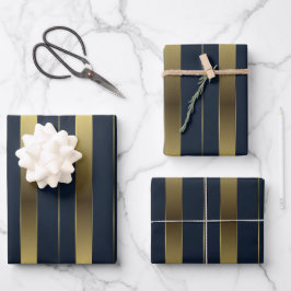 Eenvoudige gouden en marineblauwe geometrische str inpakpapier vel