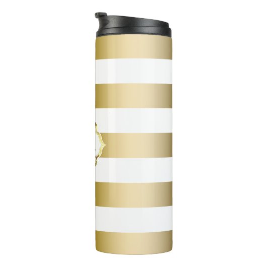 Eenvoudige gouden en witte strepen thermosbeker (Geroteerd rechts)