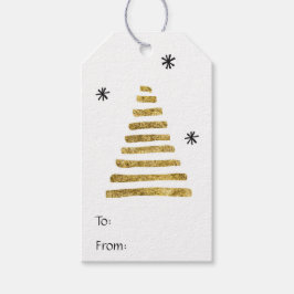 Eenvoudige gouden en zwarte kerstboom naar en van cadeaulabel