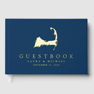 Eenvoudige Gouden Folie Cape Cod Kaart Trouwen Gas Gastenboek