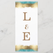 Eenvoudige gouden folie en aquablauwe rand minimal menu (Achterkant)