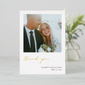 Eenvoudige gouden folie foto bruiloft dank u kaart (Staand Voorkant)