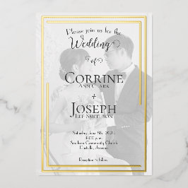 Eenvoudige gouden folie foto bruiloft uitnodiginge uitnodiging