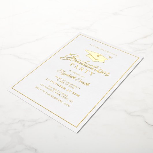 Eenvoudige gouden folie lijst afstudeerfeestuitnod folie feestdagenkaart (Gedraaid)