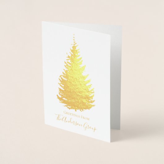 Eenvoudige Gouden Folie Pine Tree met Handtekening Folie Kaarten (Voorkant)