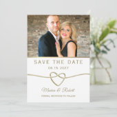 Eenvoudige Gouden Foto Bruiloft Save The Date (Staand voorkant)