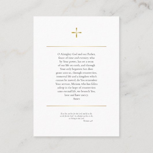 Eenvoudige Gouden Foto Orthodoxe Begrafenisgebed K Plaatskaartje (Achterkant)