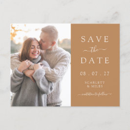Eenvoudige gouden foto save the date trouw aankond aankondigingskaart