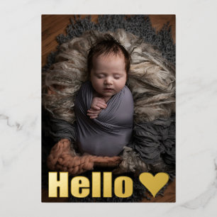Eenvoudige Gouden Fotocollage Hello Baby Aankondig Folie Uitnodiging
