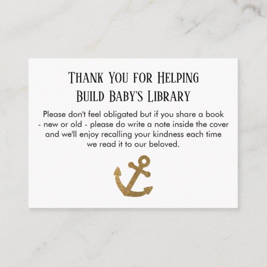 Eenvoudige Gouden Glitter Anker Boek Aanvraag Kaar Informatiekaartje (Achterkant)