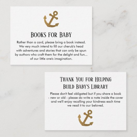 Eenvoudige Gouden Glitter Anker Boek Aanvraag Kaar Informatiekaartje (Voorkant / Achterkant)