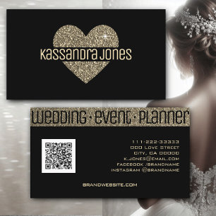 Eenvoudige Gouden Glitter Liefde Hart Vorm Zwart C Visitekaartje