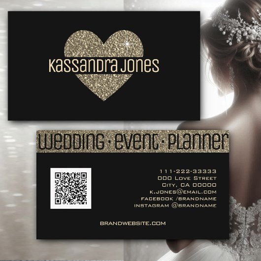 Eenvoudige Gouden Glitter Liefde Hart Vorm Zwart C Visitekaartje
