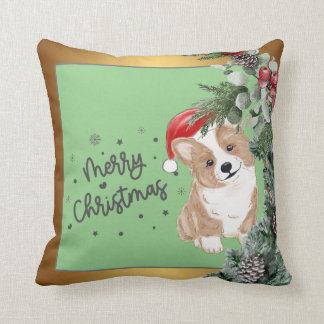 Eenvoudige Gouden Groene Corgi Kerst Worp Kussen