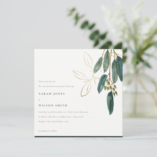 Eenvoudige gouden groene eucalyptusolievloeistof v kaart (Staand voorkant)